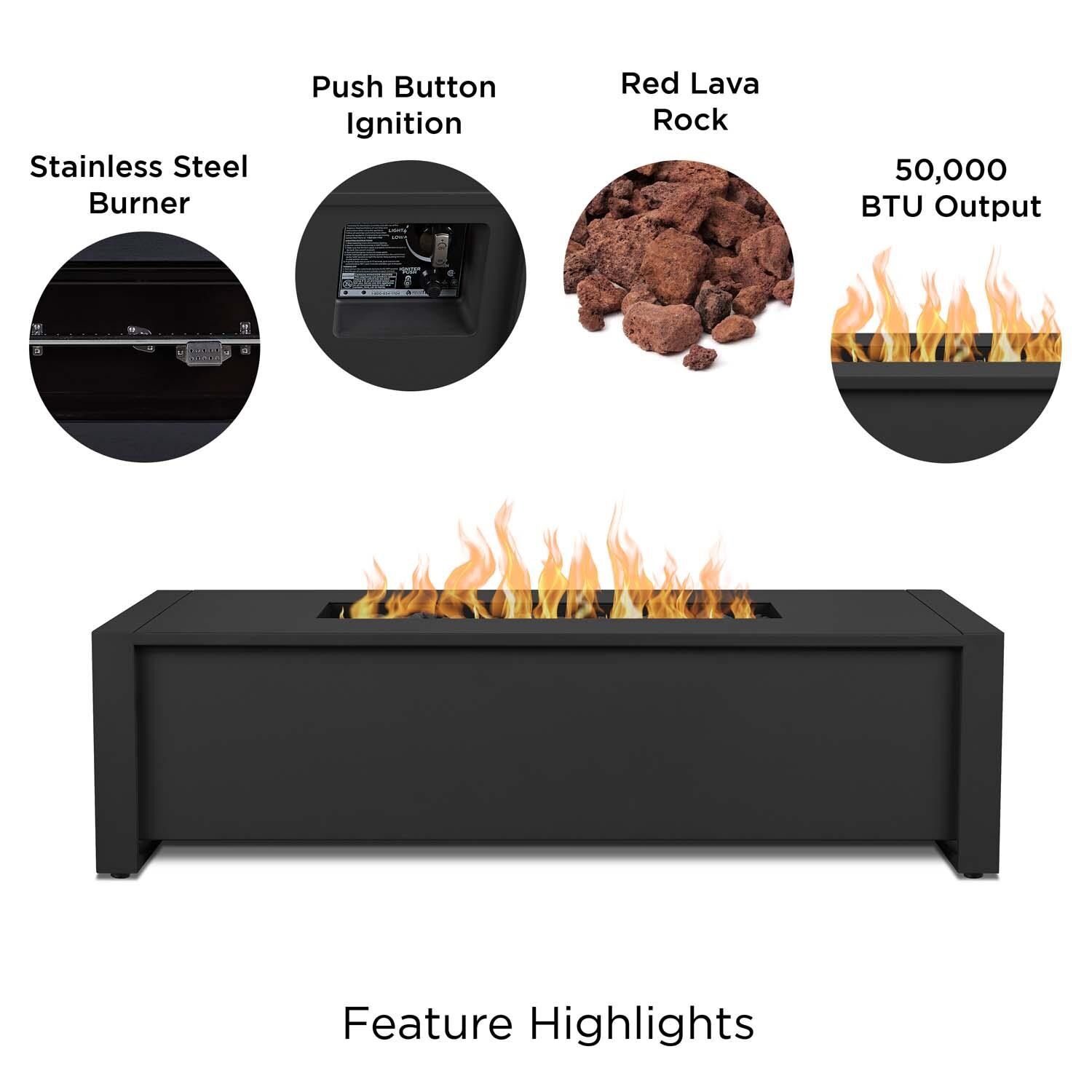 Lafitte 52 Inch Rectangular Cast Aluminum Propane Fire Pit Table in Black by Lakeview Outdoor Designs - Features thumbnail