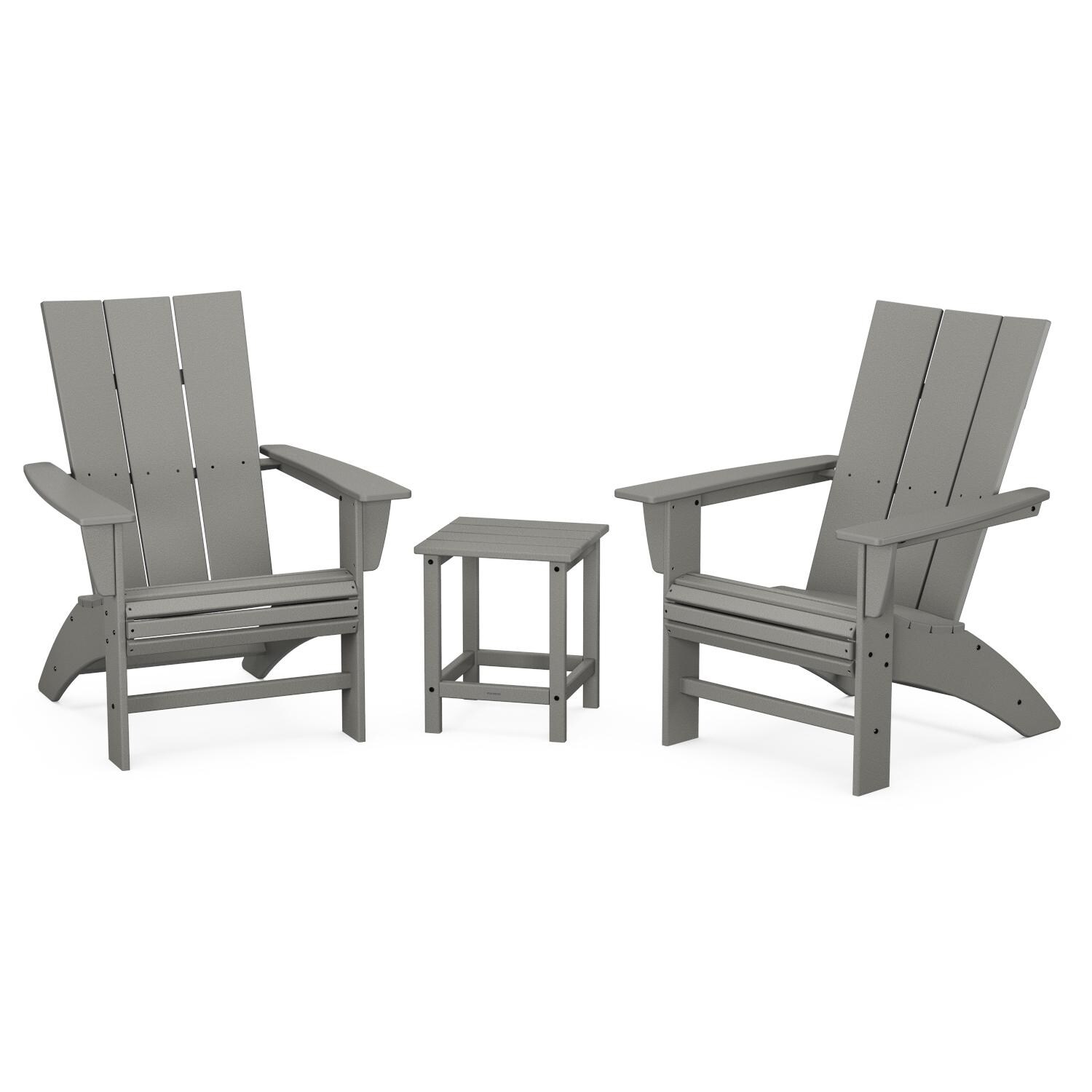 Modern Adirondack 3 Pc Recycled Plastic Seating Set w/ Curveback Chairs & Long Island End Table in Slate Gray by POLYWOOD