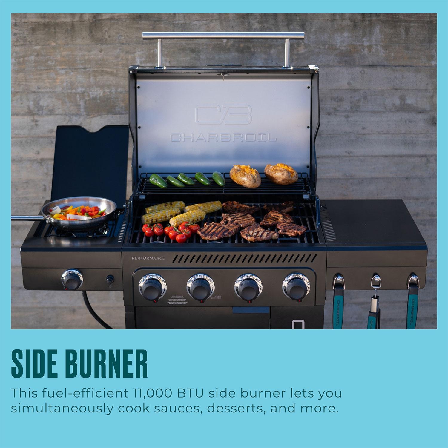 Charbroil 463348525 Performance Series 4-Burner Propane Grill Cabinet W/ Side Burner - Black - Side Burner - Detail thumbnail