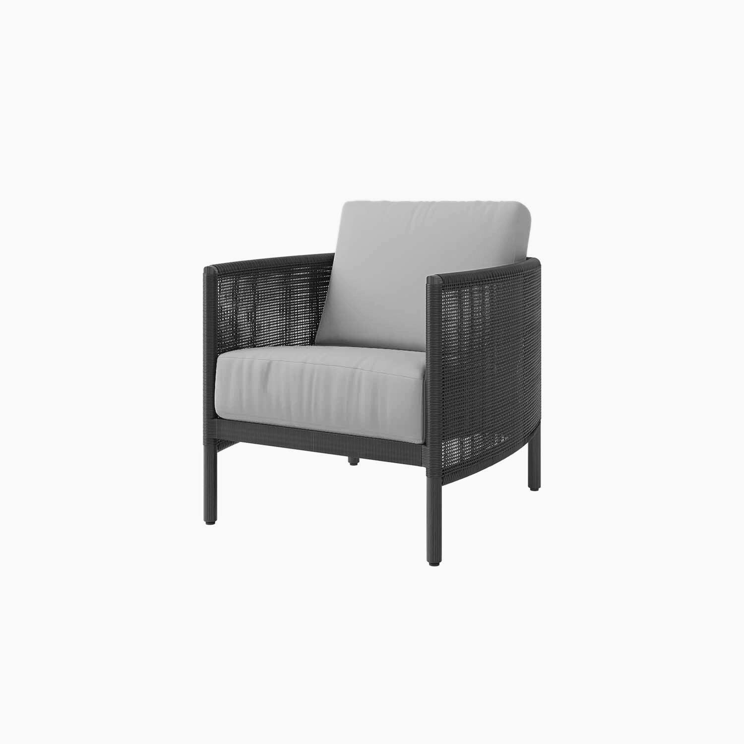 Orleans Wicker Club Chair in Coal w/ Burson Domino Cushions By Ebel - White Background thumbnail