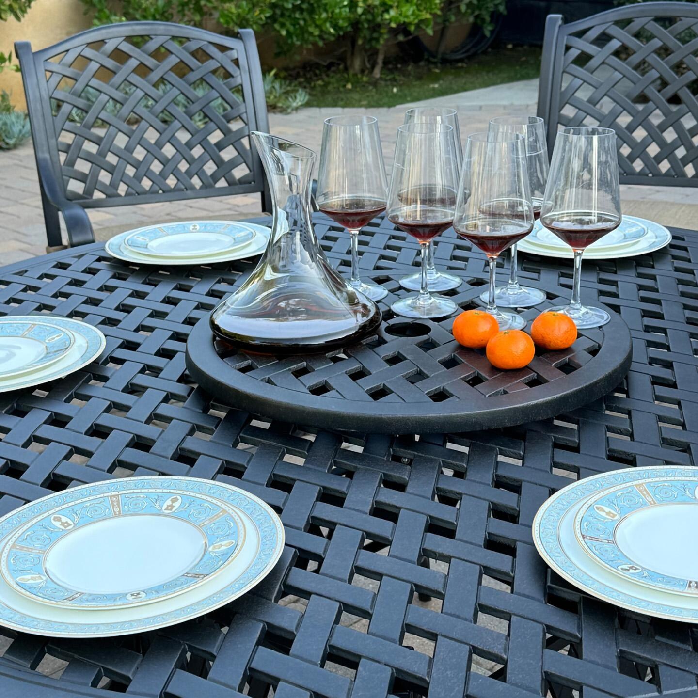 Darlee B/DL13-8PCAR-30D3921-S Nassau 8 Pc Cast Aluminum Dining Set in Antique Bronze w/ Sesame Cushions - Lazy Susan - Lifestyle thumbnail