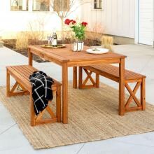 Crosswinds 3 Piece Acacia Patio Dining Set W/ 60 X 34 Inch Rectangular Table By Walker Edison