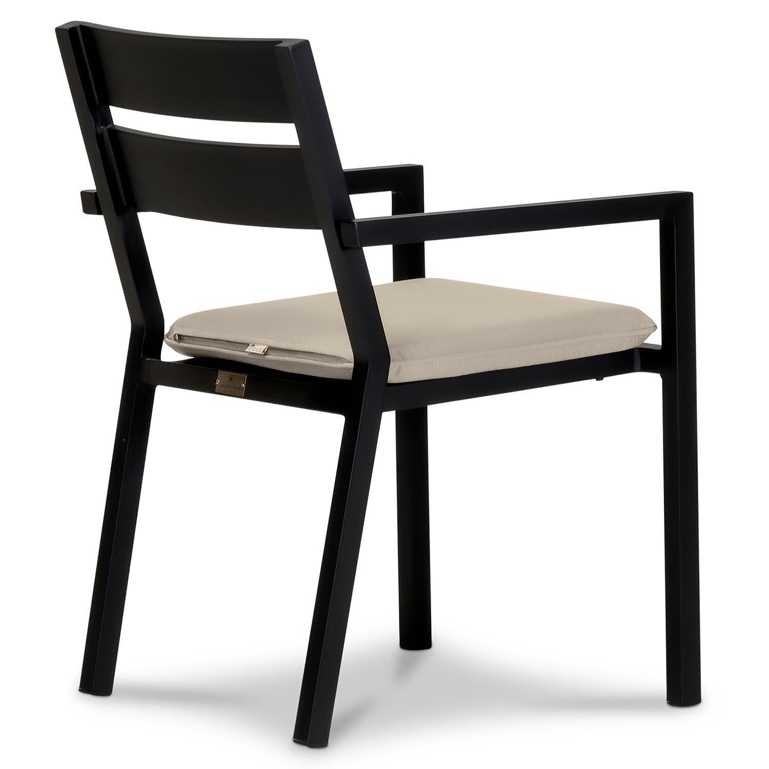 Calm Bay Aluminum Dining Arm Chair in Black/Canvas Flax by Lakeview Outdoor Designs - Angle - White Background thumbnail