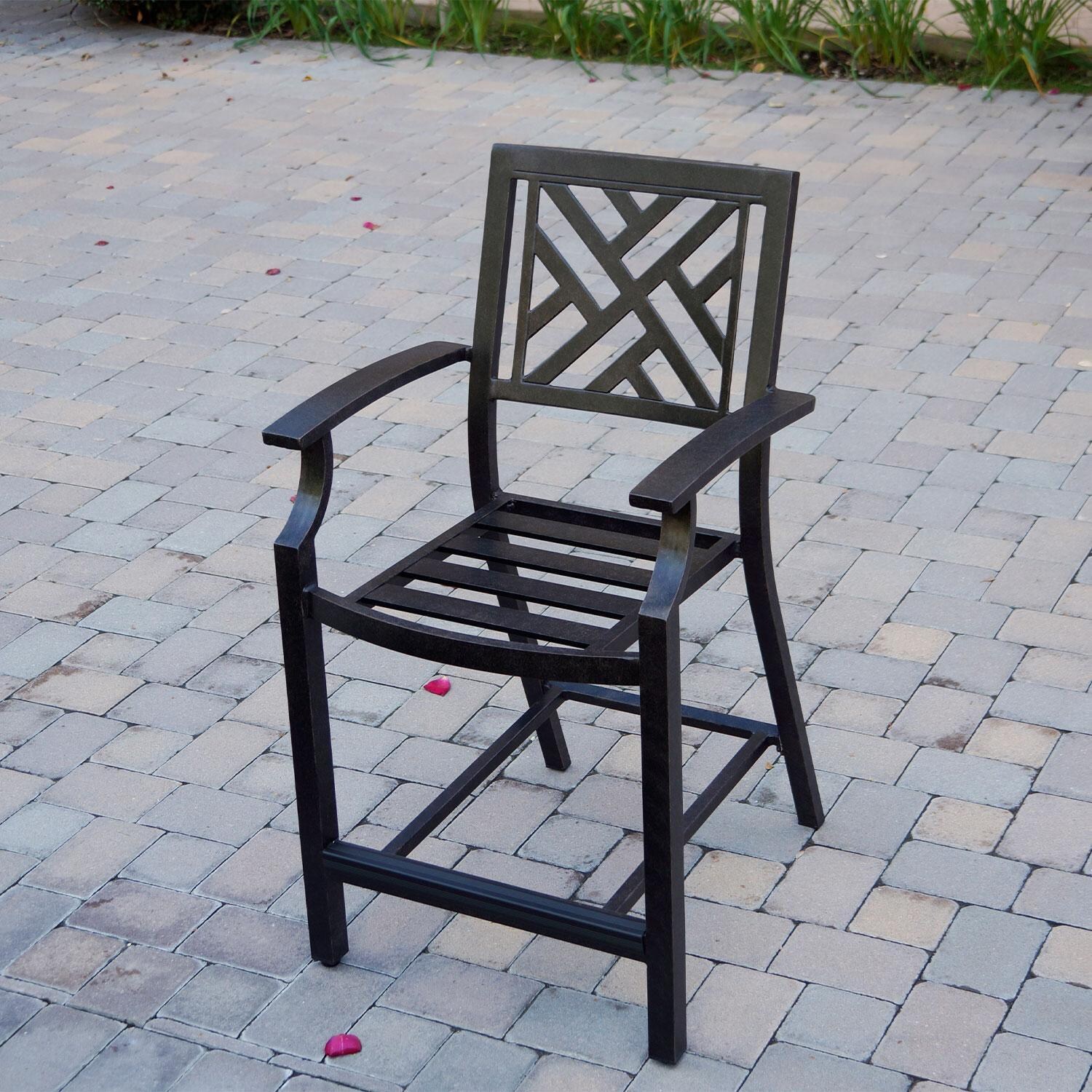 Brooklyn 5 Pc Patio Counter Height Bar Set W/ 58 X 28 Inch Rectangular Serving Table & Sesame Cushions By Darlee - Bar Chair - No Cushion - Lifestyle thumbnail