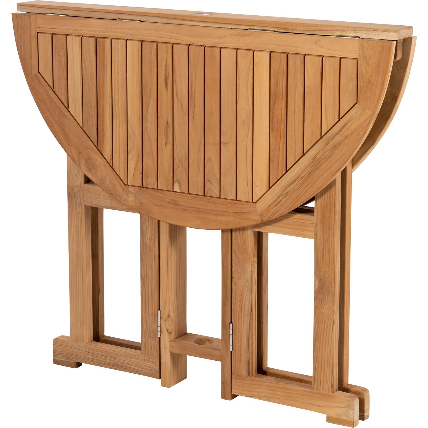 Royal Teak Collection BTDL45 Admiral 45 Inch Round Teak Bar Table w/ Drop Leaf - Both Sides Down Angled - White Background thumbnail