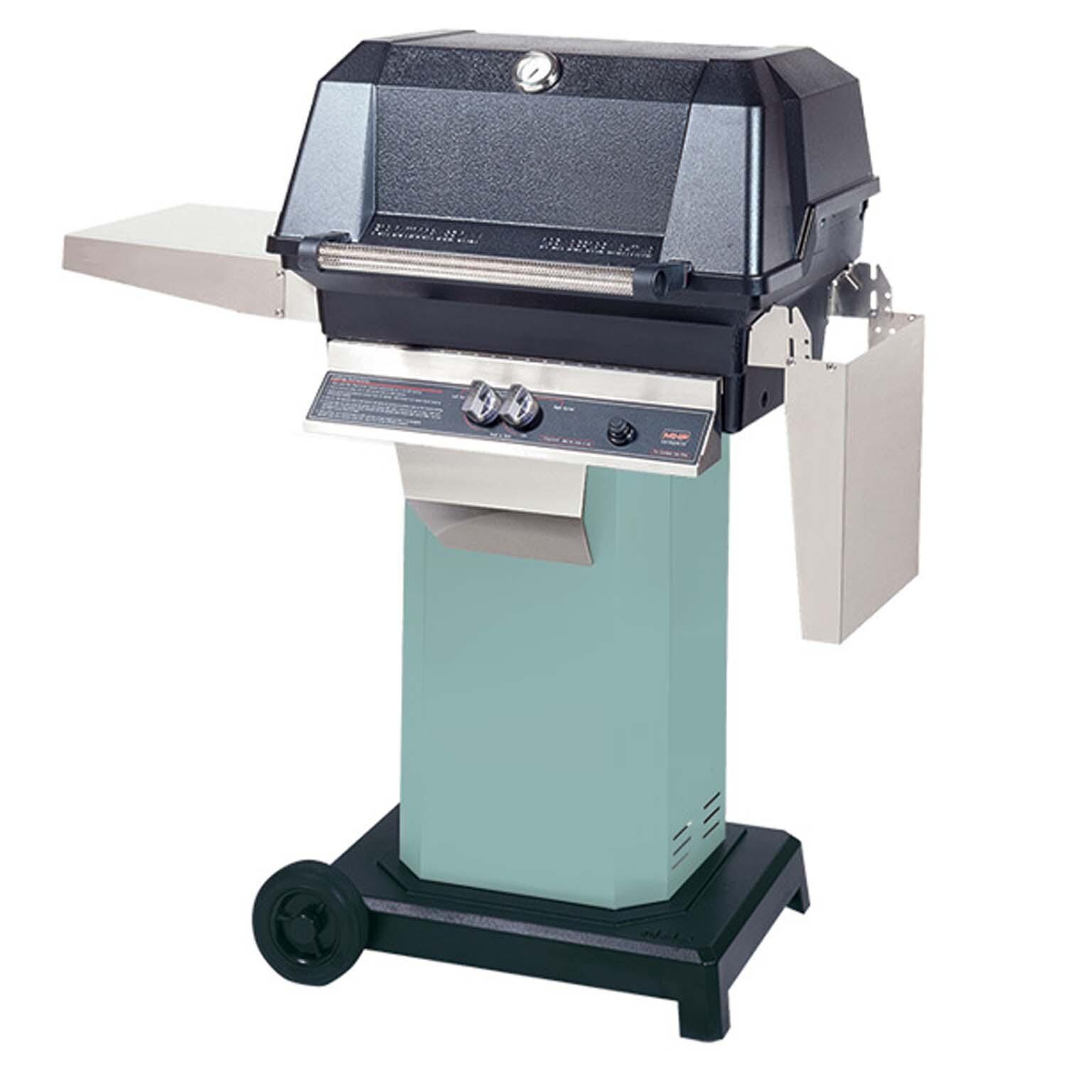 MHP WNK Propane Grill Head w/ Drop Down Shelves on Aqua Fire Grill Column w/ Portable Base - White Background thumbnail