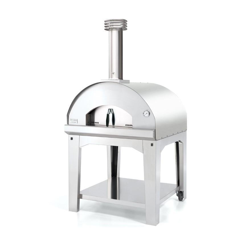 Fontana Forni FTMARIN-S Marinara Wood-Fired Pizza Oven On Cart - Stainless Steel - White Background thumbnail