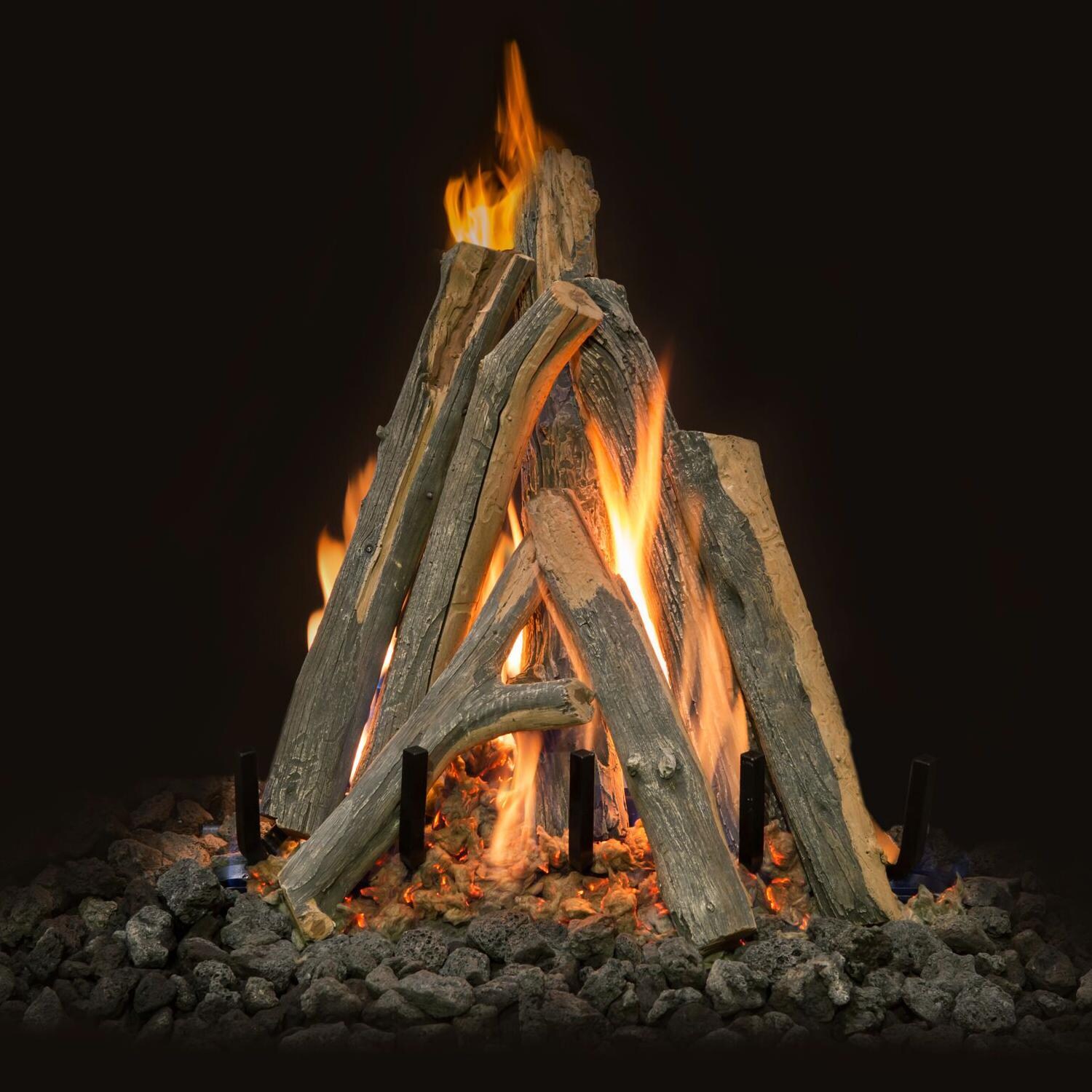 Grand Canyon Arizona Juniper Vented Natural Gas Log Set W/ 24-Inch Kiva Burner - Match Light