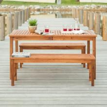 Midland 3 Piece Brown Acacia Patio Dining Set W/ 60 X 34 Inch Rectangular Table By Walker Edison