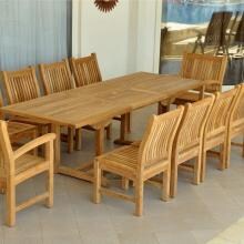 Bahama Sahara 11 Piece Teak Patio Dining Set W/ Stacking Chairs & 71 X 35 Inch Rectangular Extension Table By Anderson Teak - Medium Size Leaf