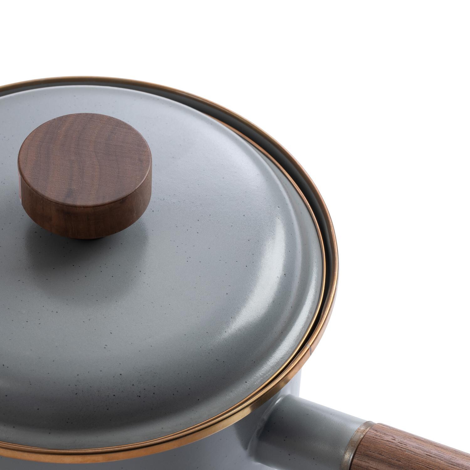 Barebones Living CKW-377 Enamel Saucepan - Slate Gray - Lid Detail thumbnail