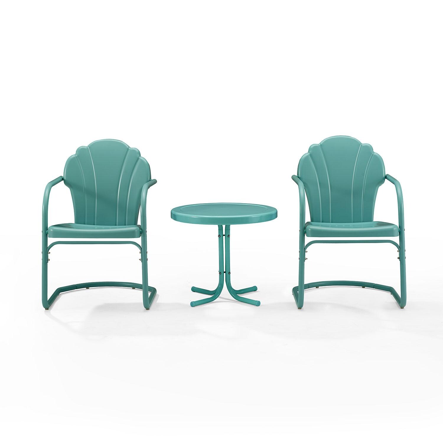 Ultimate Patio UP-32244BL 3Pc Retro Outdoor Chair Set in Pastel Blue - Display - White Background thumbnail