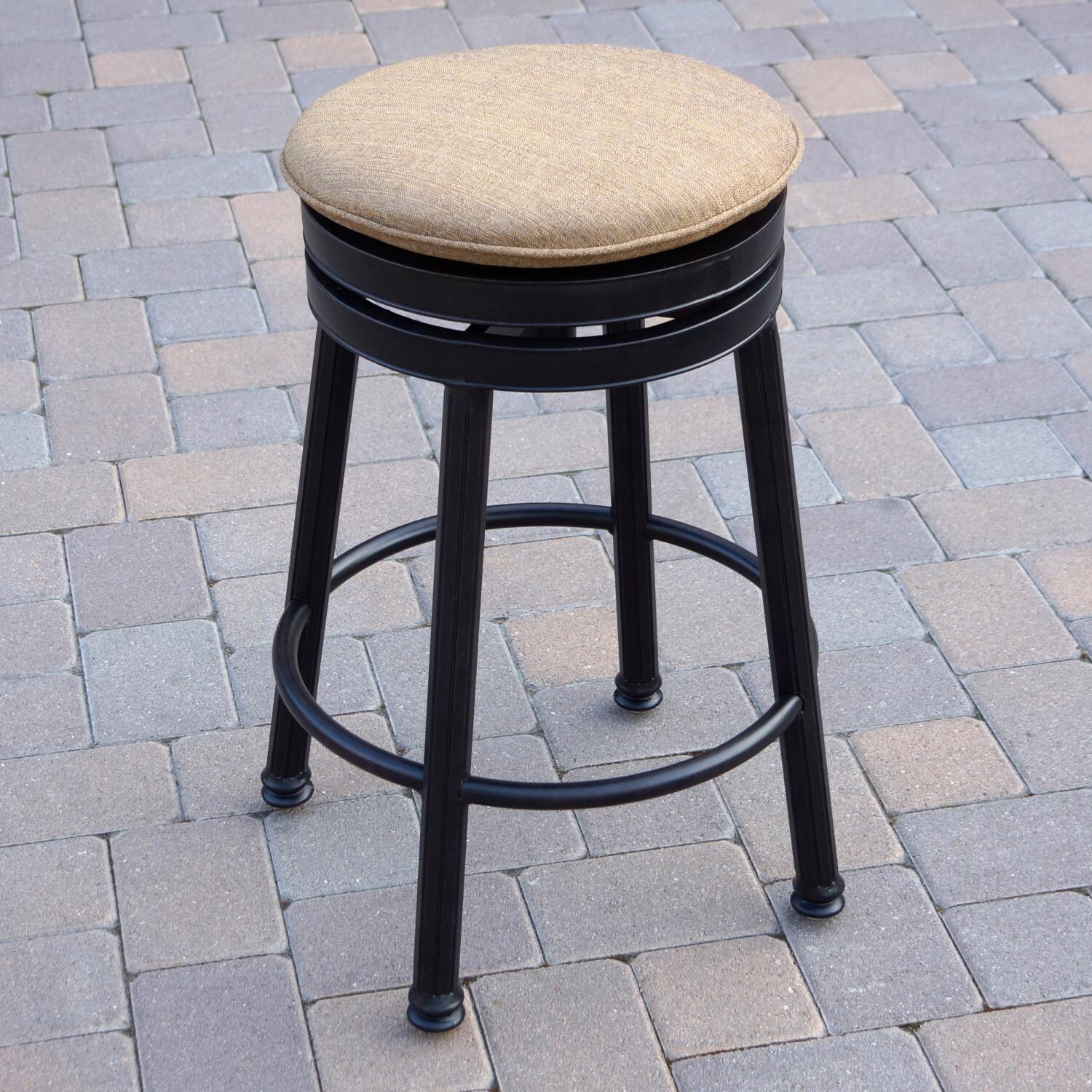 Darlee 1210-5PC-60CB Classic 5 Piece Cast Aluminum Patio Backless Counter Height Bar Set W/ 52 X 26 Rectangular Table & Sesame Cushions - Counter Height Bar Stool thumbnail