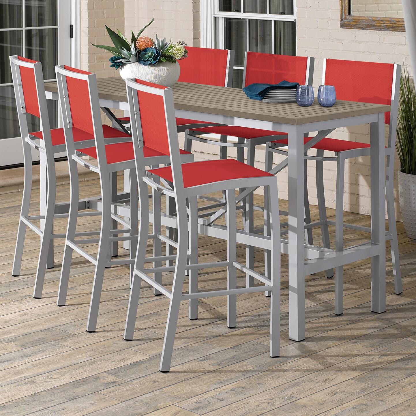 Travira 7 Piece Aluminum Patio Bar Set W/ 72 X 30 Inch Rectangular Table and Tekwood Vintage Tabletop By Oxford Garden - On The Patio thumbnail