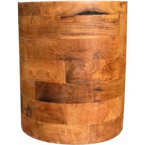 Round Bahamas Teak Wood Block Side Table