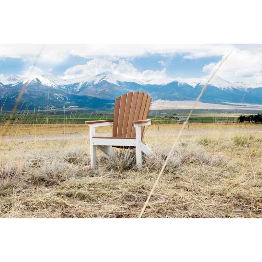 Berlin Gardens Comfo Back Stationary Adirondack Chair - Weatherwood on Chocolate Brown - Lifestyle - Shown in Field In Front of Mountain in Alternate Color thumbnail
