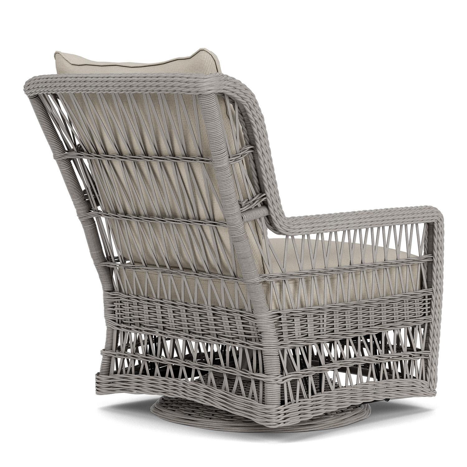 Lloyd Flanders Mackinac High Back Swivel Glider Lounge Chair in Putty Finish with Fife Fog Fabric - Rear Right thumbnail