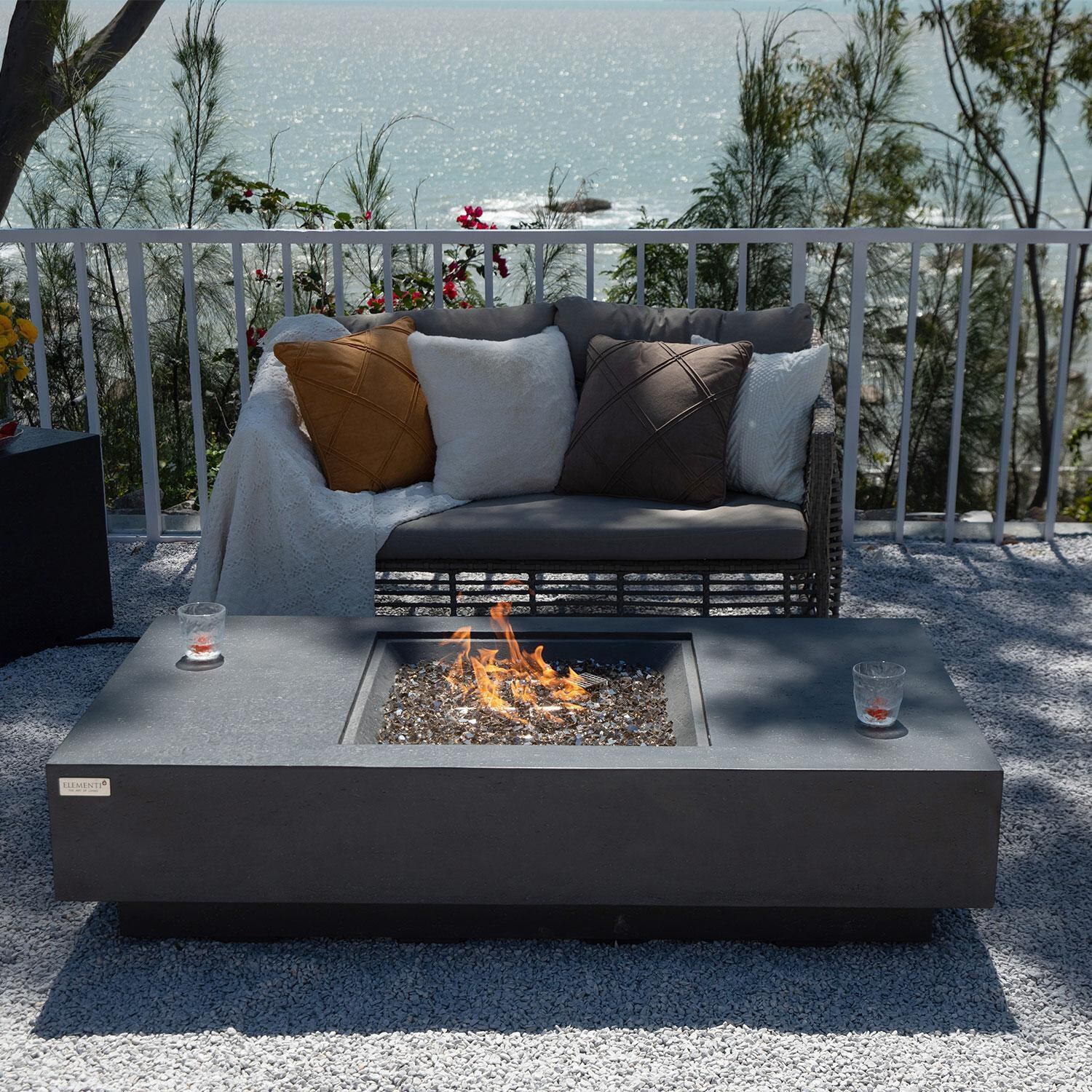 Landing View 60 Inch Rectangular Concrete Natural Gas Fire Pit Table in Dark Gray by Lakeview Outdoor Designs