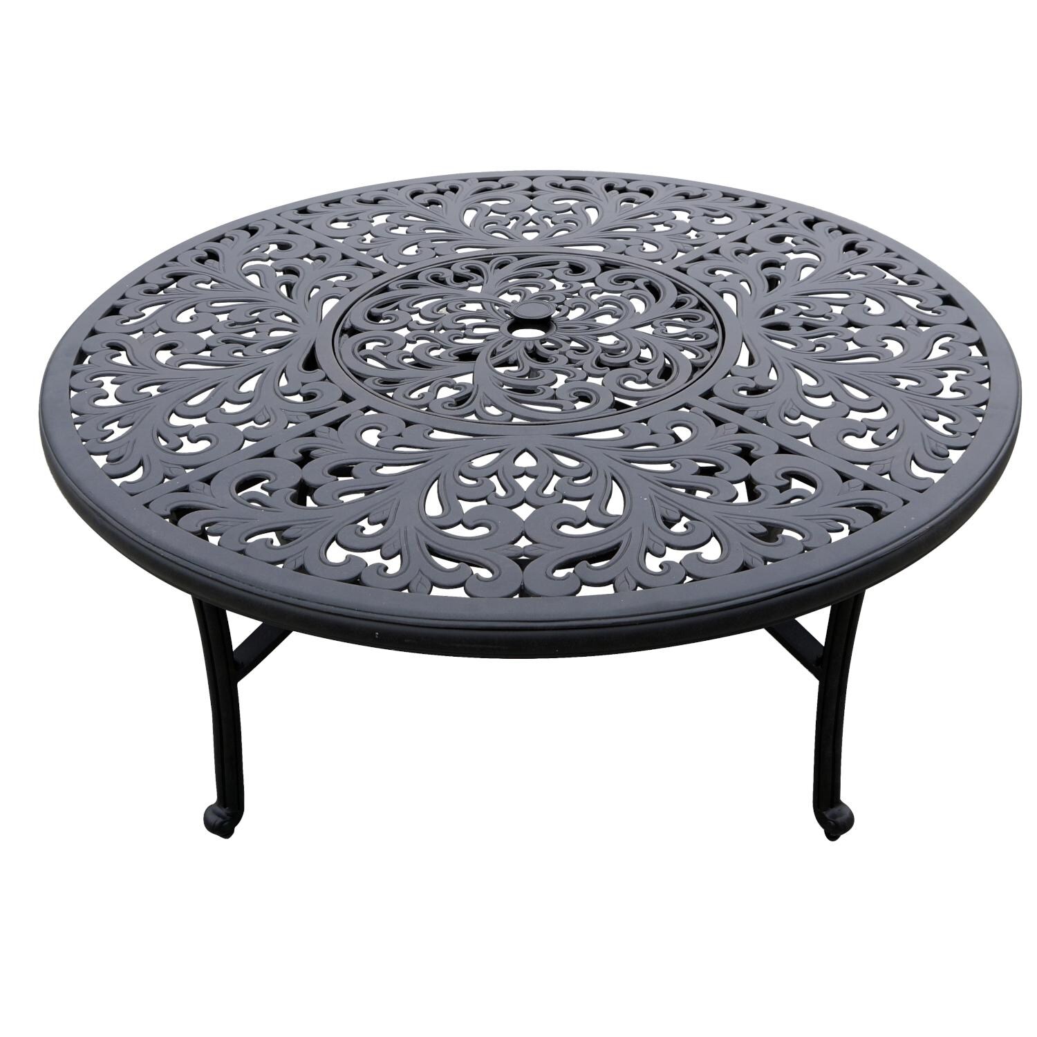 Darlee DL2056-5PC-80QB Santa Monica 5 Piece Cast Aluminum Patio Fire Pit Conversation Set W/ Ice Bucket Insert & Sesame Cushions - Table Top Detail thumbnail