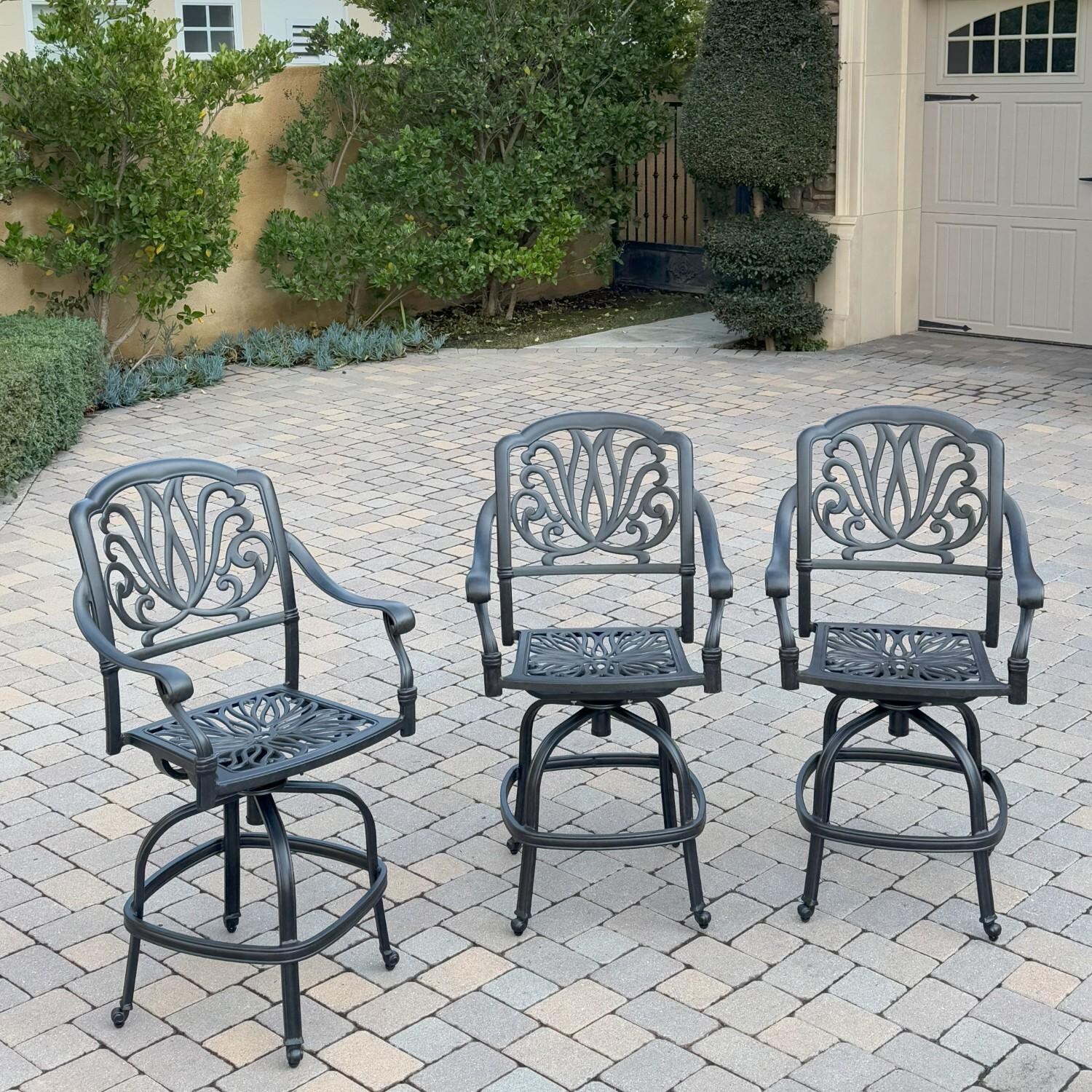 Elisabeth 3 Pc Cast Aluminum Counter Height Bar Stool Set in Sesame/Antique Bronze by Darlee - Chairs w/o Cushions - Lifestyle thumbnail