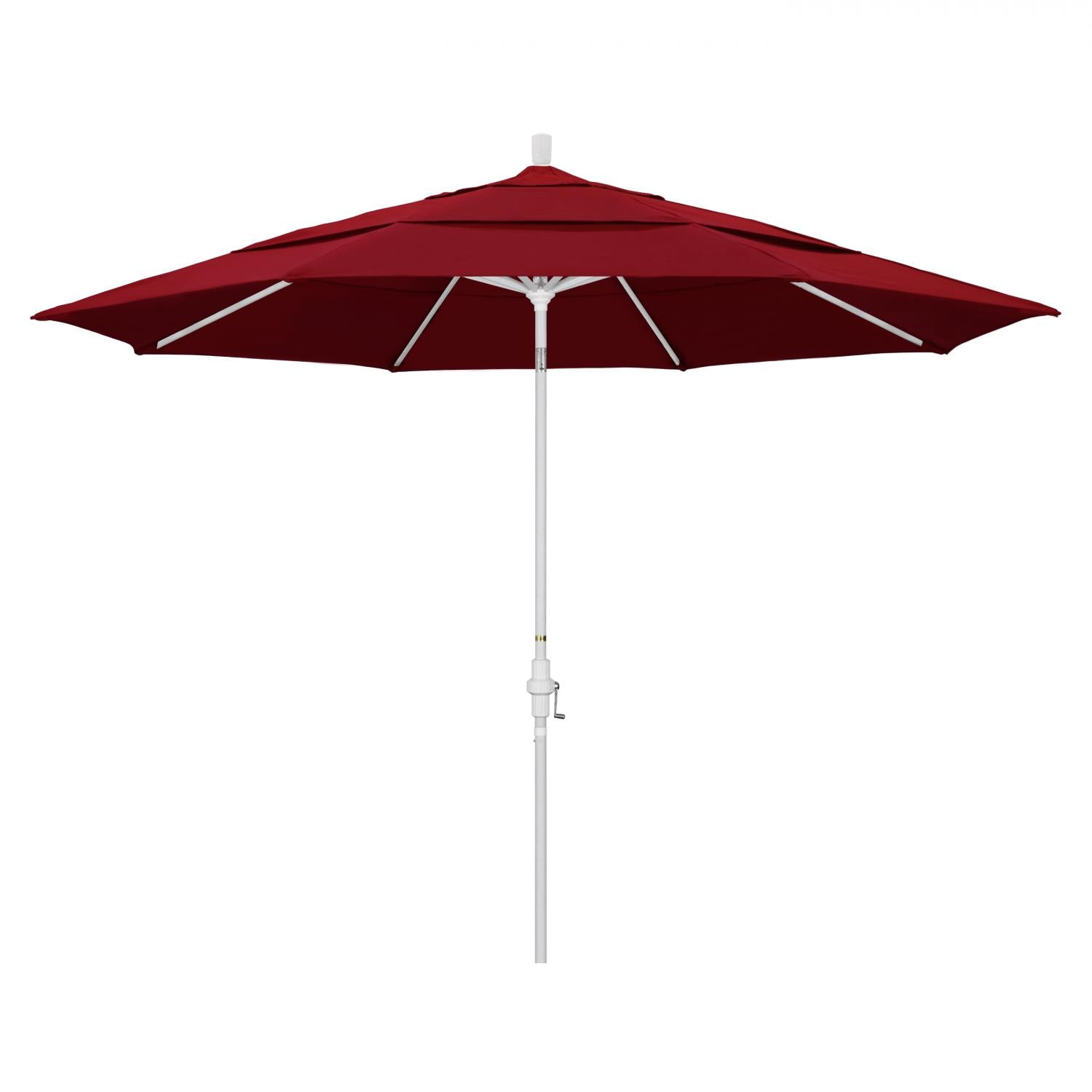 California Umbrella 11 Ft Octagonal Aluminum Collar Tilt Patio Umbrella W/ Crank Lift & Aluminum Ribs - Matted White Frame / Olefin Red Canopy thumbnail