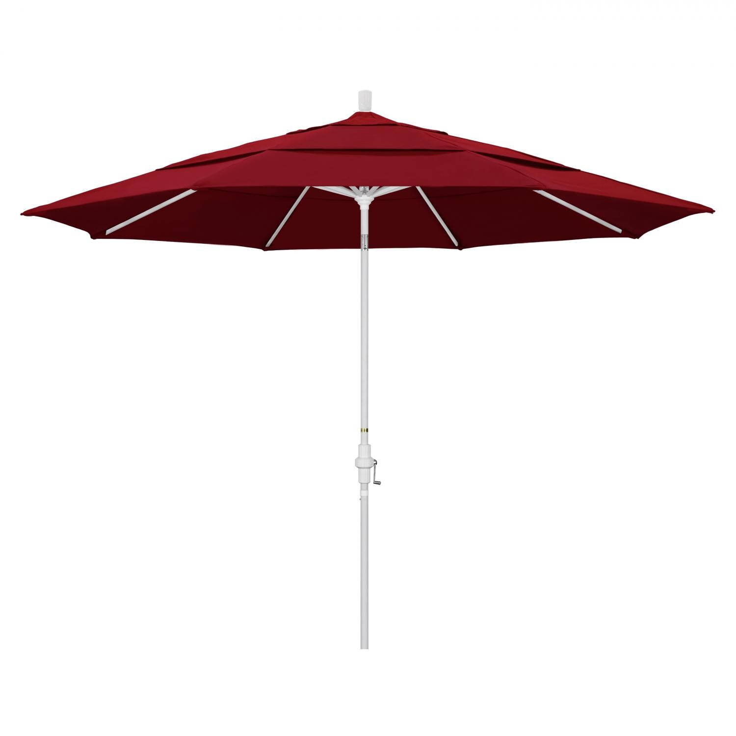 California Umbrella 11 Ft. Octagonal Aluminum Collar Tilt Patio Umbrella W/ Crank Lift & Aluminum Ribs - Matted White Frame / Olefin Red Canopy