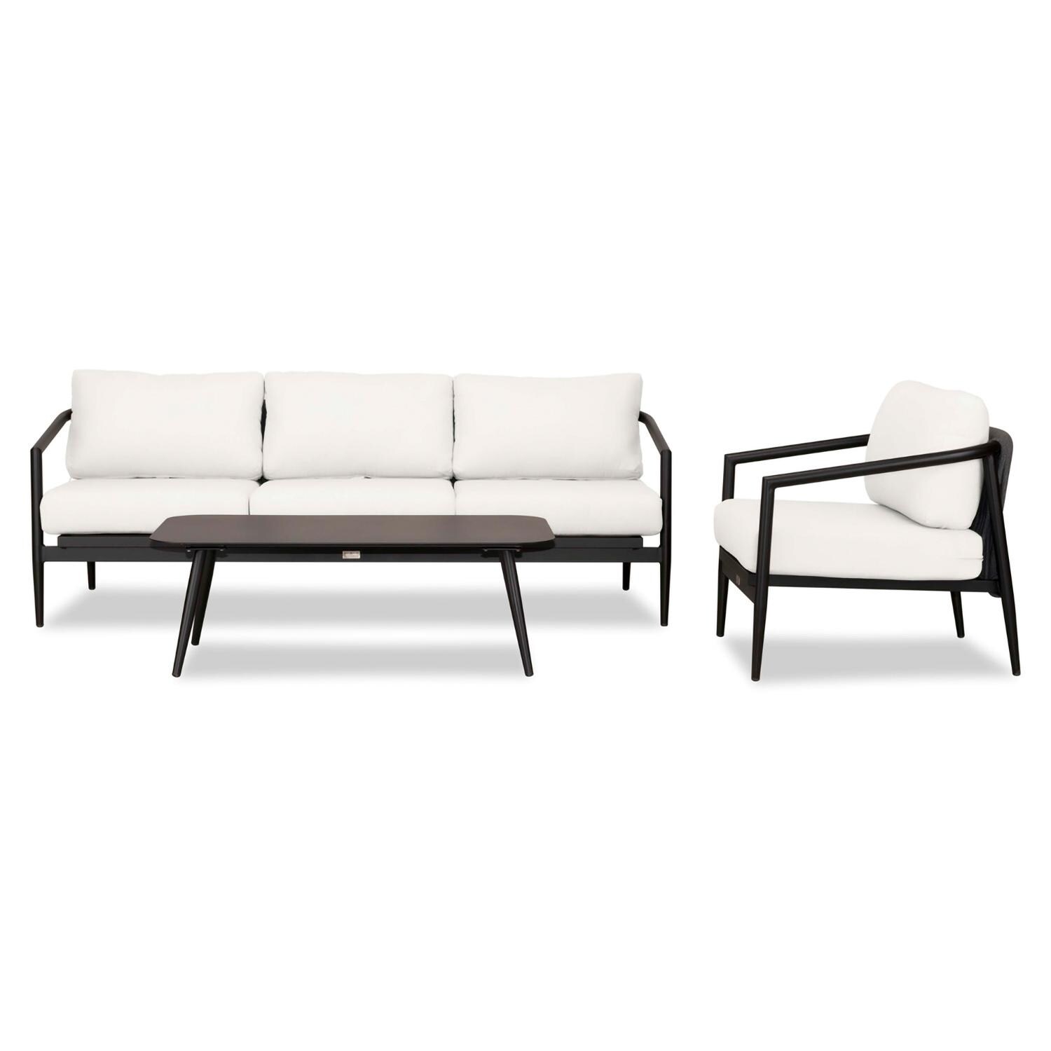 Lakeview Midnight Cove 3 Pc Aluminum Sofa Seating Set in Black/Carbon/Canvas Natural - Front - White Background thumbnail