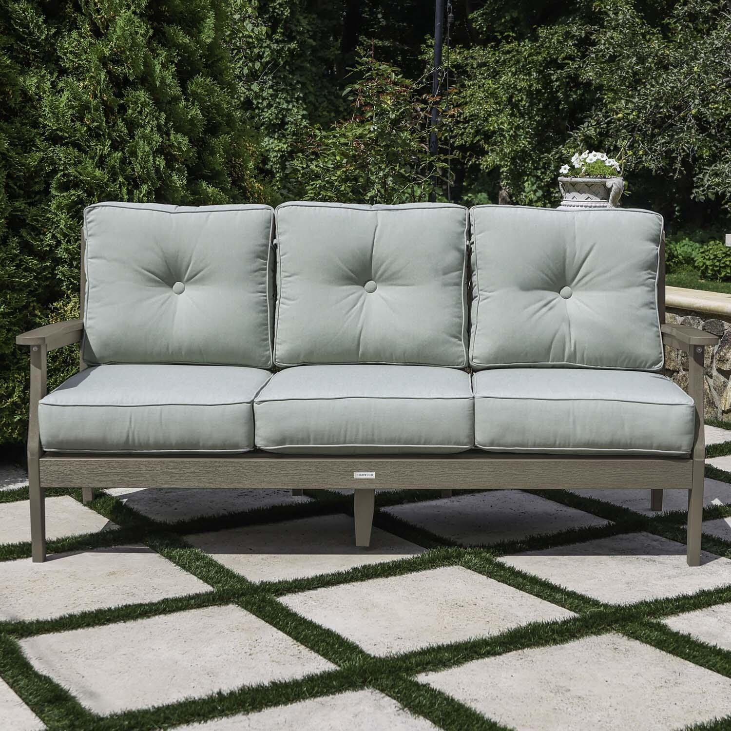 Blushing Bay 3 Person Recycled Plastic Sofa in Canvas Seasalt/Woodland Brown by Lakeview Outdoor Designs - Lifestyle thumbnail