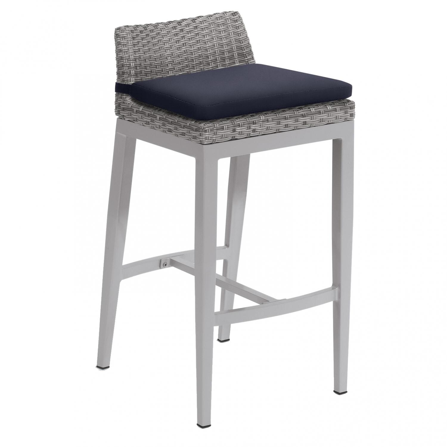 Argento Wicker Patio Bar Stool w/ Midnight Blue Cushion By Oxford Garden
