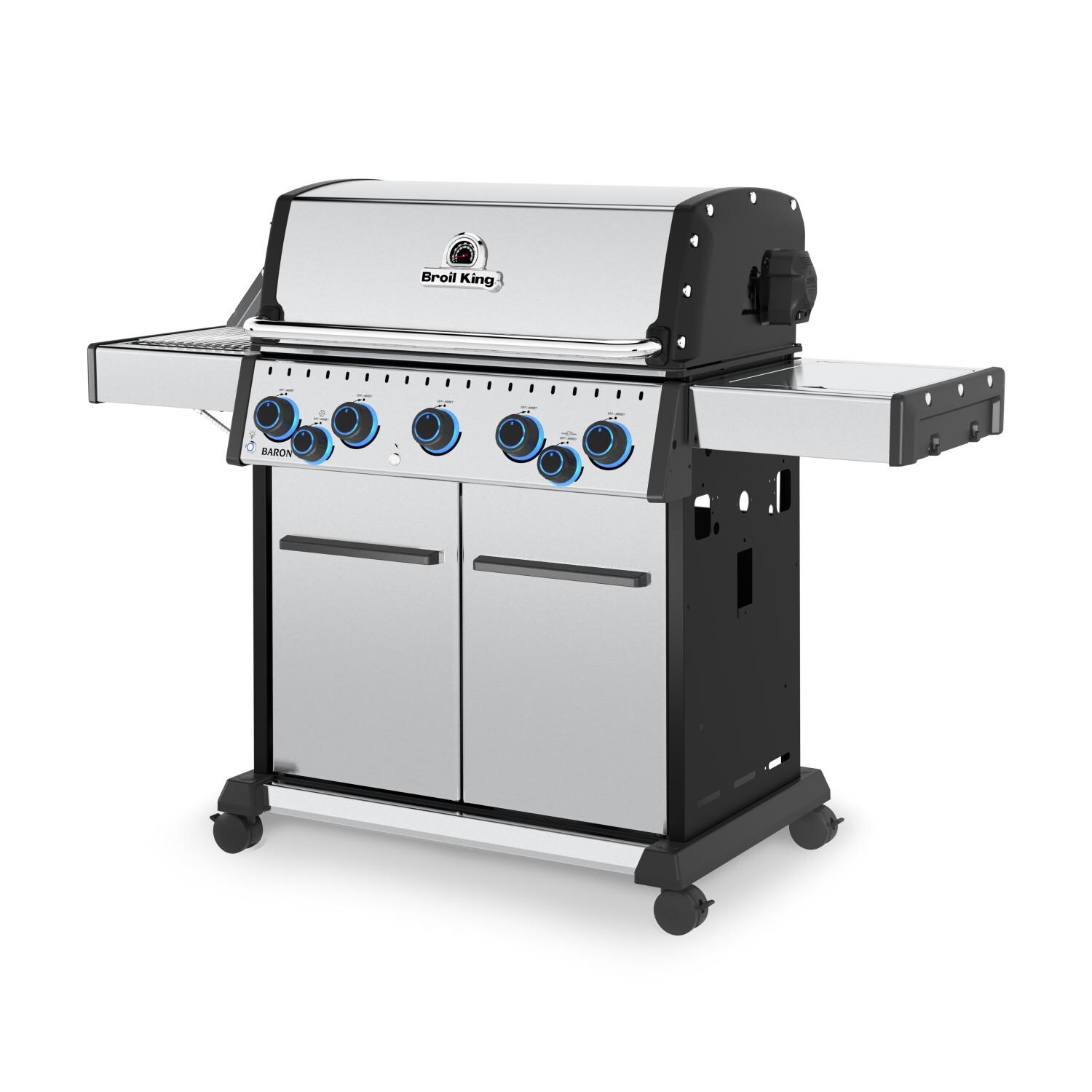Broil King 678347 Baron S 590 PRO IR 5 Burner Natural Gas Grill - Angled Left - Side Shelf Side - White Background thumbnail