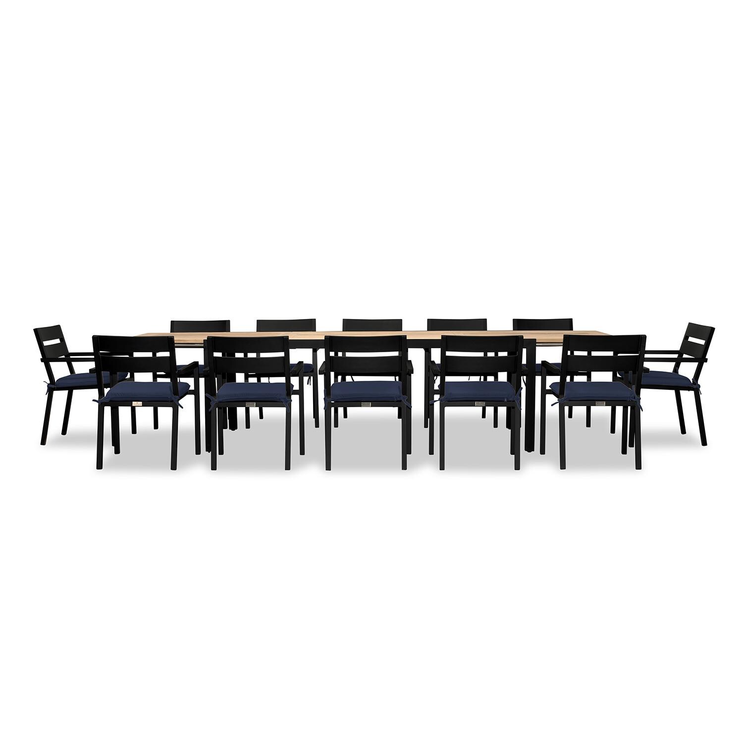 Calm Bay Communal 13 Pc Reclaimed Teak Extendable Dining Set in Black/Spectrum Indigo by Lakeview - White Background 2 thumbnail