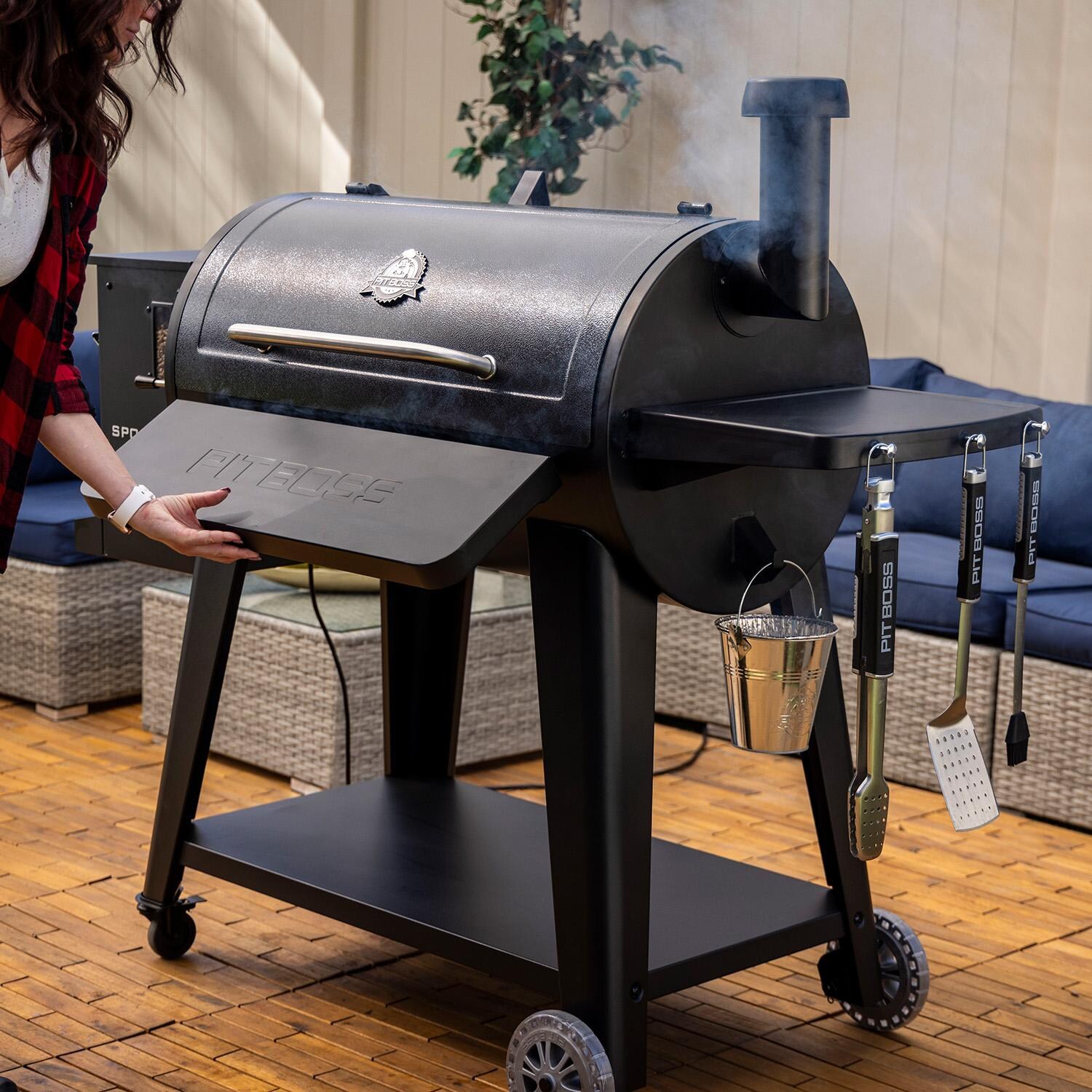 Pit Boss 11107 Sportsman 1100 Pellet Grill w/ WiFi - Folding Front Shelf - Lifestyle thumbnail