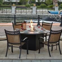 Mountain View 7 Piece Cast Aluminum Sling Patio Fire Pit Dining Set W/ 60 Inch Round Table By Darlee