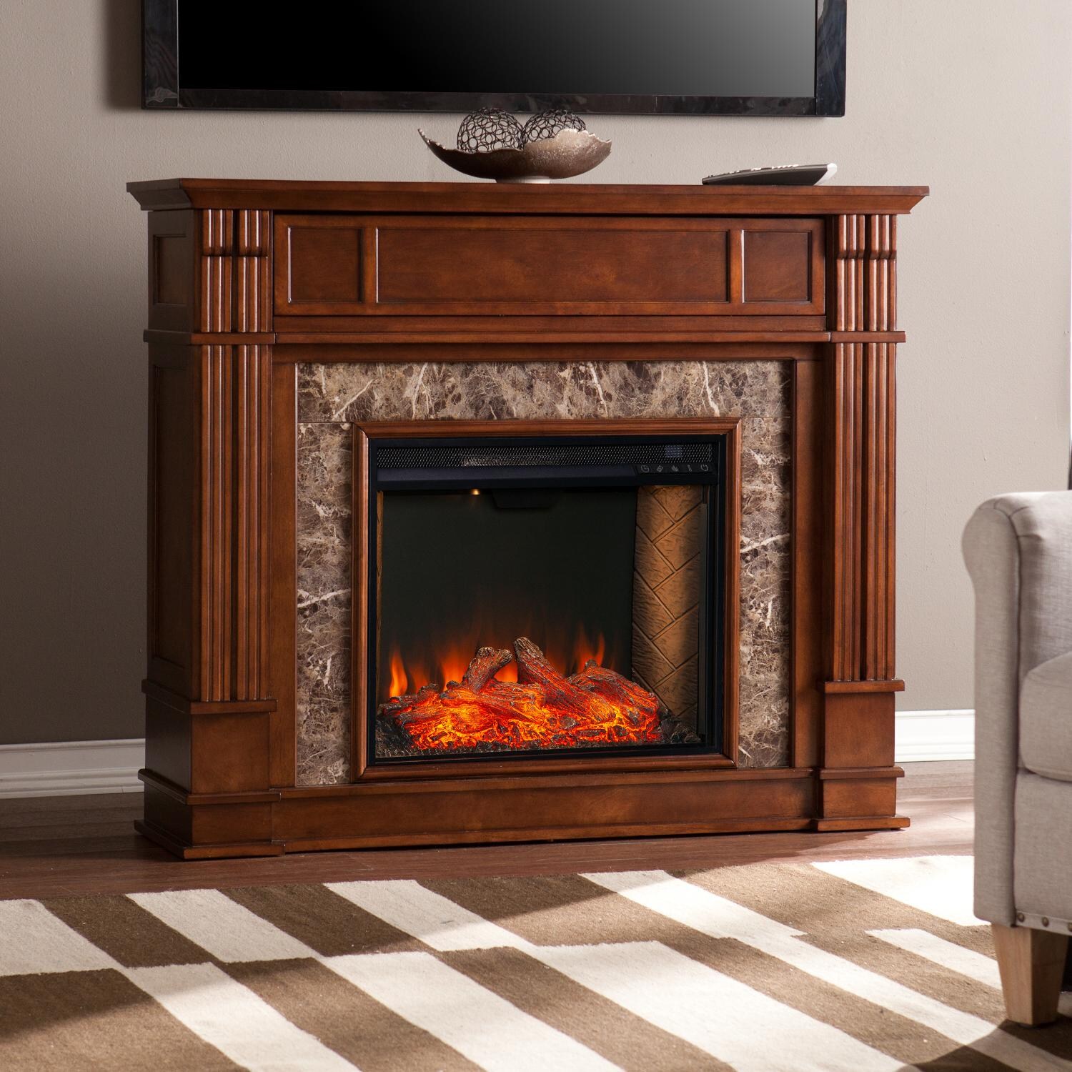 Southern Enterprises Highgate Electric Alexa-Enabled Smart Media Fireplace - Whiskey Maple - FS9321