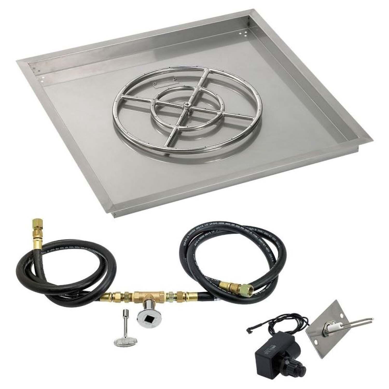 BBQGuys Signature 30 Inch Square Stainless Steel Drop-In Pan W/Spark Ignition Kit - 18 Inch Ring - Natural Gas - White Background thumbnail