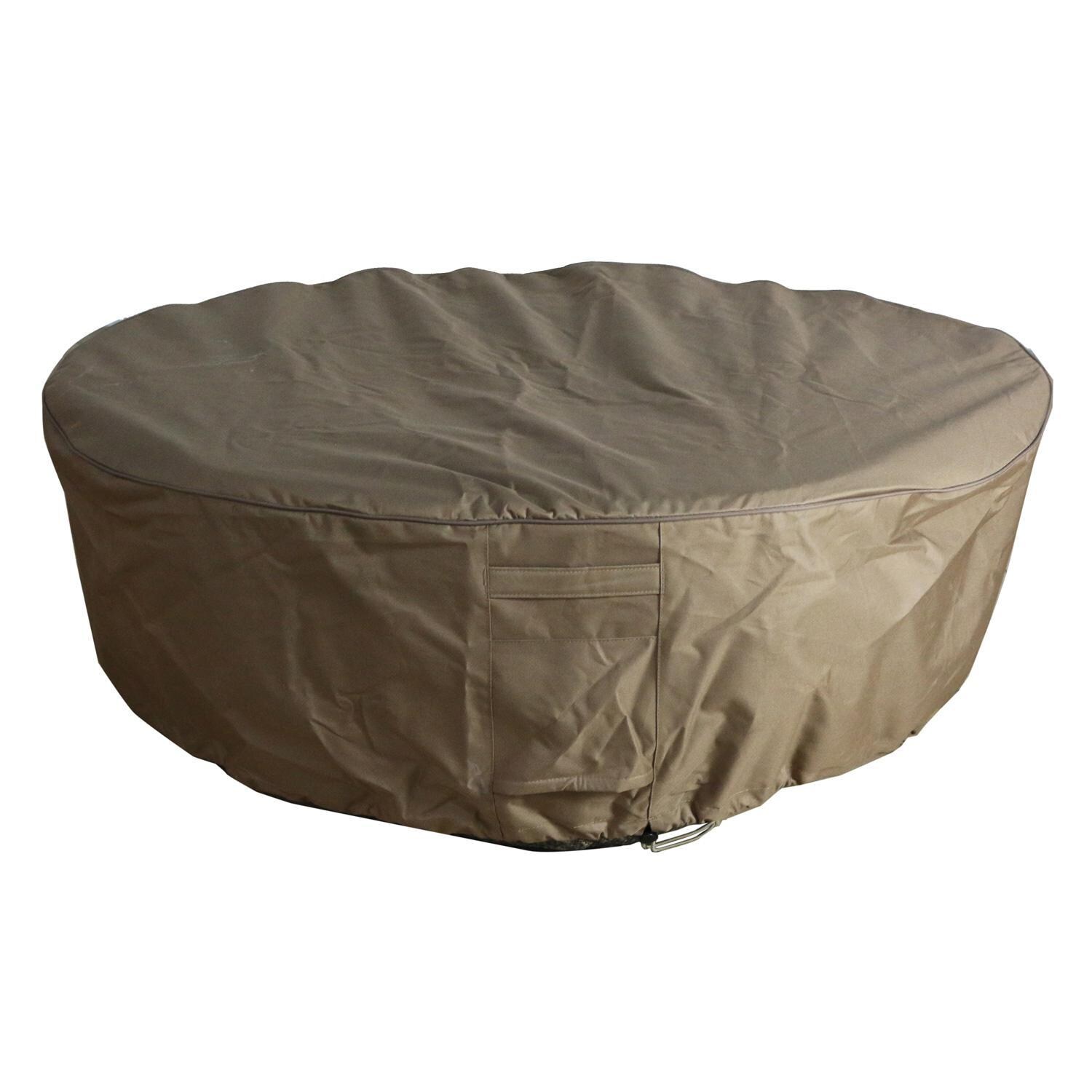 Elementi OFG110-NG Boulder 43-Inch Round Natural Gas Fire Pit Table - Fire Table Cover - White Background thumbnail