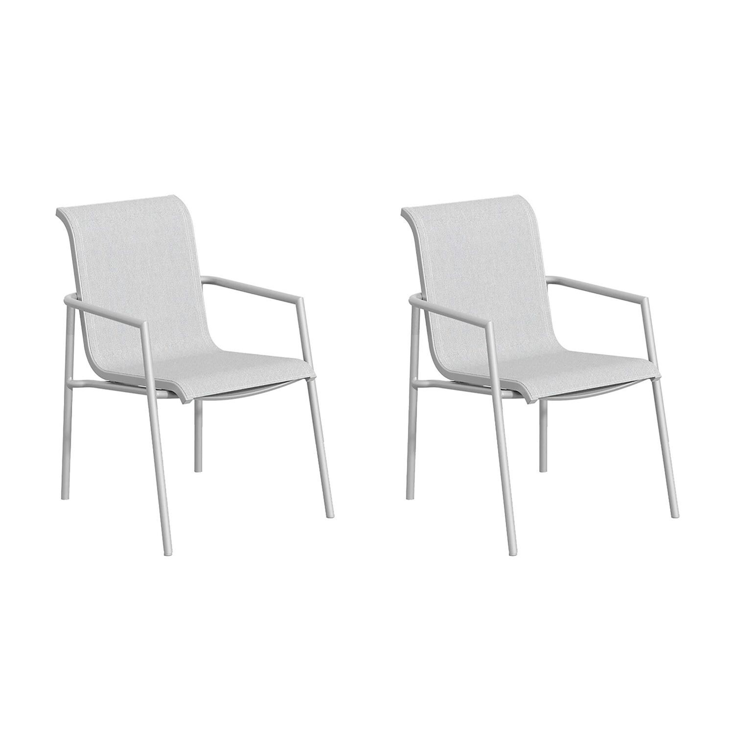 Orso 2 Pc Soft Sling & Aluminum Dining Arm Chair in Flint/Fog By Oxford Garden