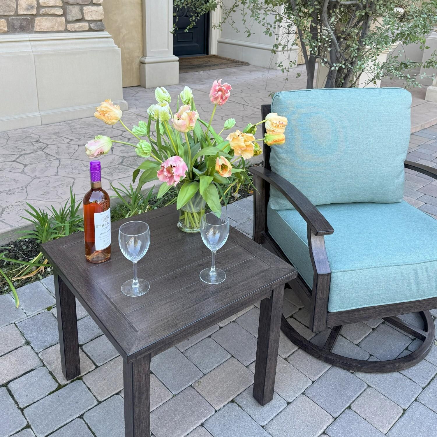 Atlantis 23-in Walnut Aluminum End Table by Darlee - Table & Swivel Rocker - Lifestyle thumbnail