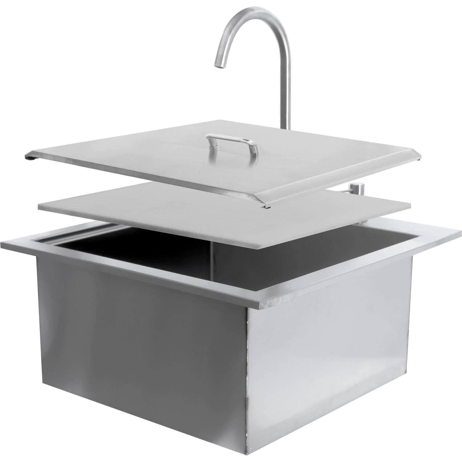 Bbqguys Signature 21 Inch Outdoor Rated Stainless Steel Drop In Sink With Hot Cold Faucet Traditional Bbqguys