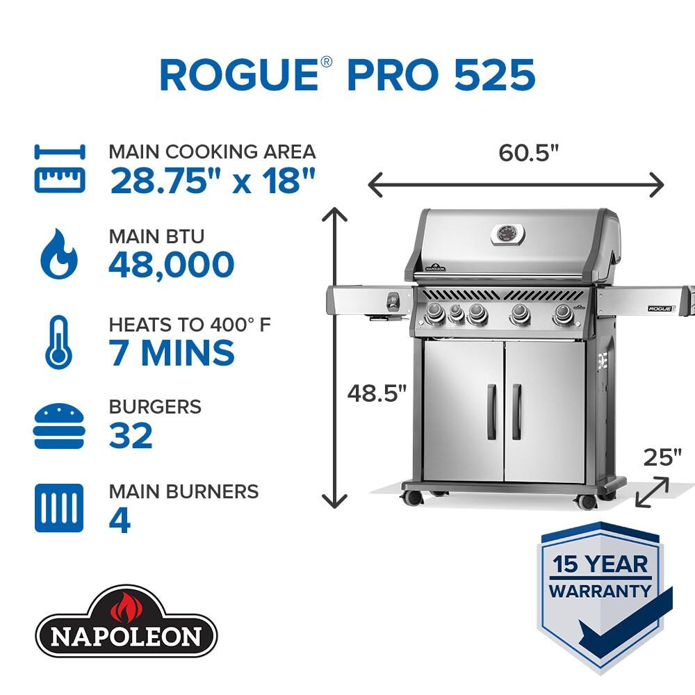 Napoleon RP525SIBPSS-2 Rogue PRO 525 Propane Gas Grill w/ Infrared Side Burner - Stainless Steel - Grill Summary - Detail thumbnail