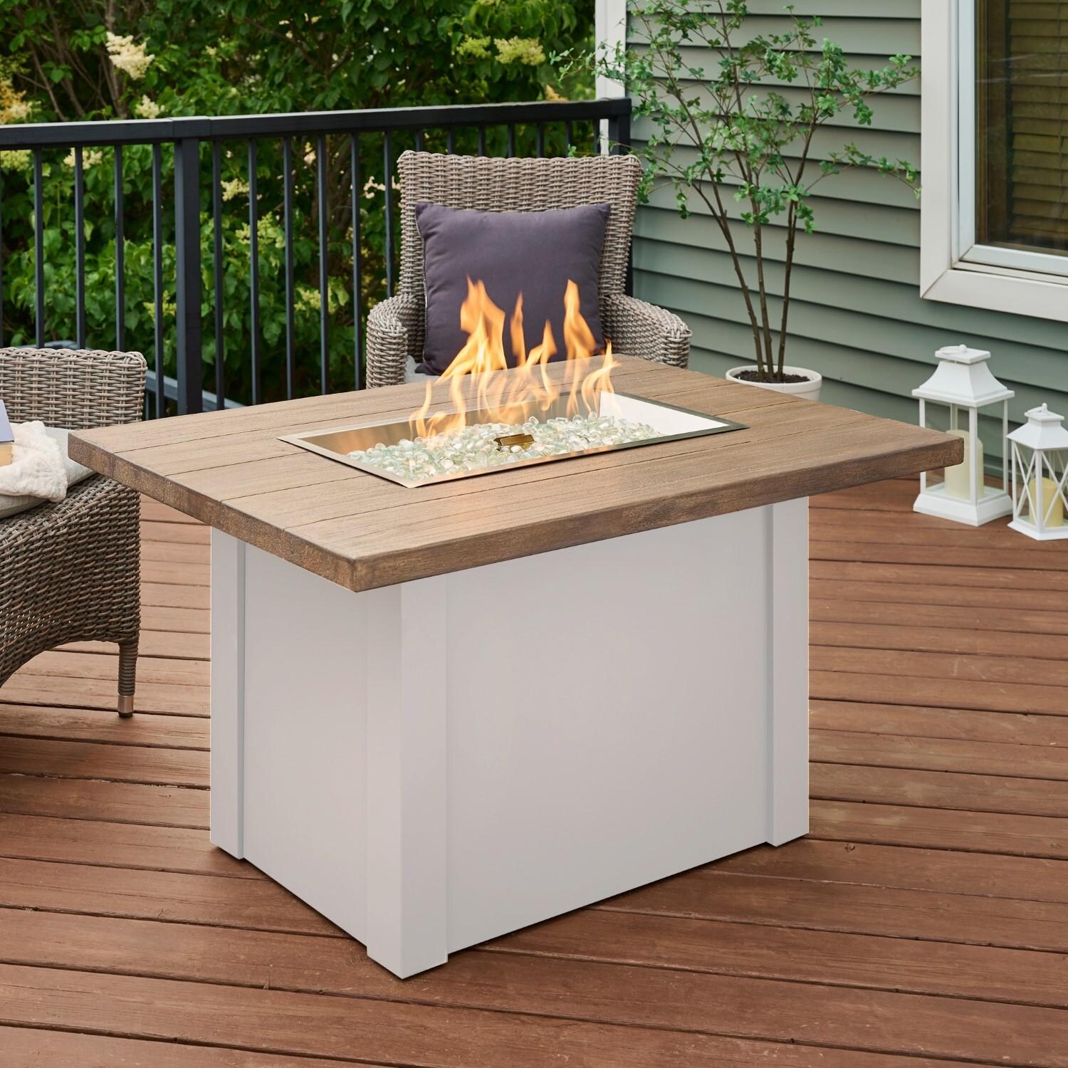 Havenwood 44 Inch Fire Pit Table W/ Driftwood Top & White Base - Lifestyle thumbnail