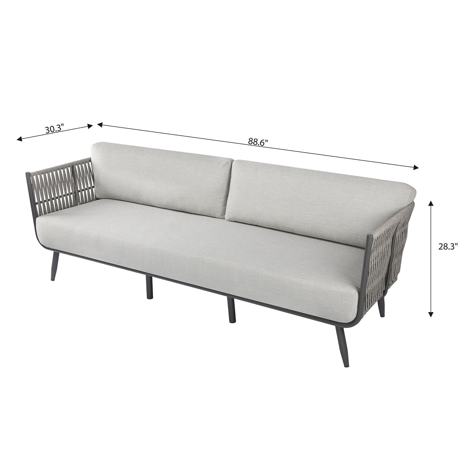Elementi OS-2504T Milano Outdoor Aluminum Sofa w/ Sunbrella Cushions - Dimensional thumbnail