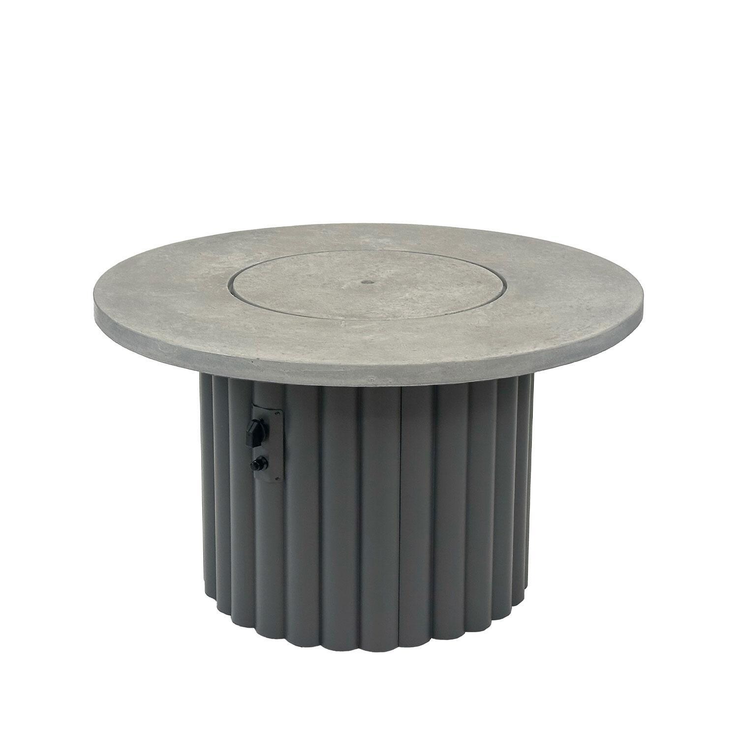 Reverie REVRCH-42-K-NG 42-in Round Aluminum Natural Gas Fire Pit Table w/ Relic Grey Supercast Top & Charcoal Base (Ships Propane w/ Conversion Kit) - Cover On - White Background thumbnail