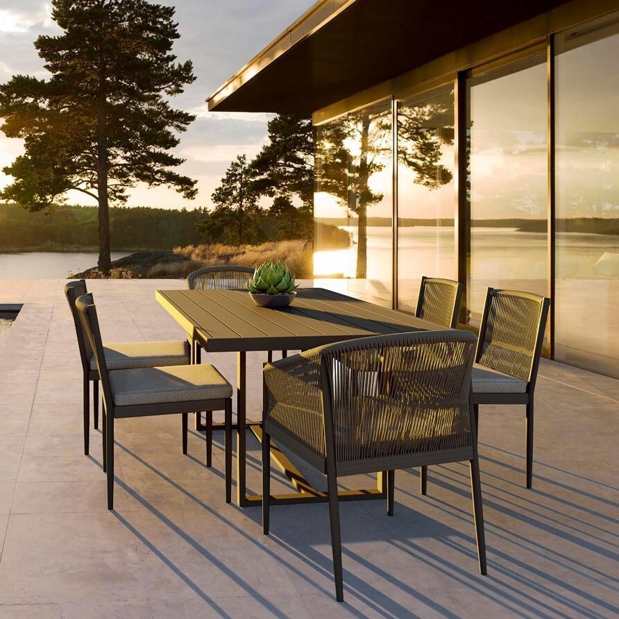 Azzurro Living Terra Wicker Dining Chair in Natural/Midnight - Shown as Set - Lifestyle thumbnail