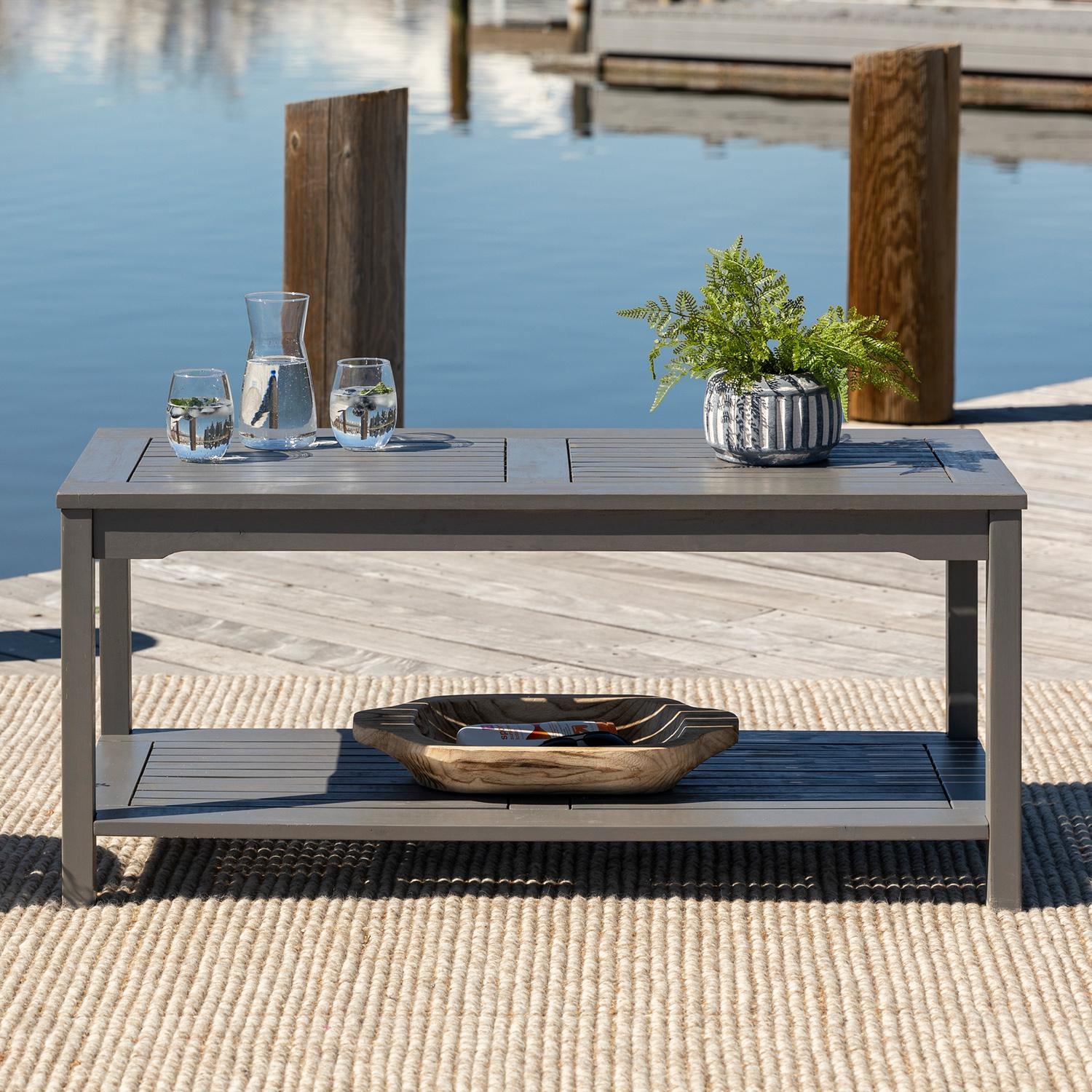 Ultimate Patio Horizon Way 47 X 20 Inch Rectangular Acacia Patio Coffee Table - Gray Wash - Lifestyle View thumbnail