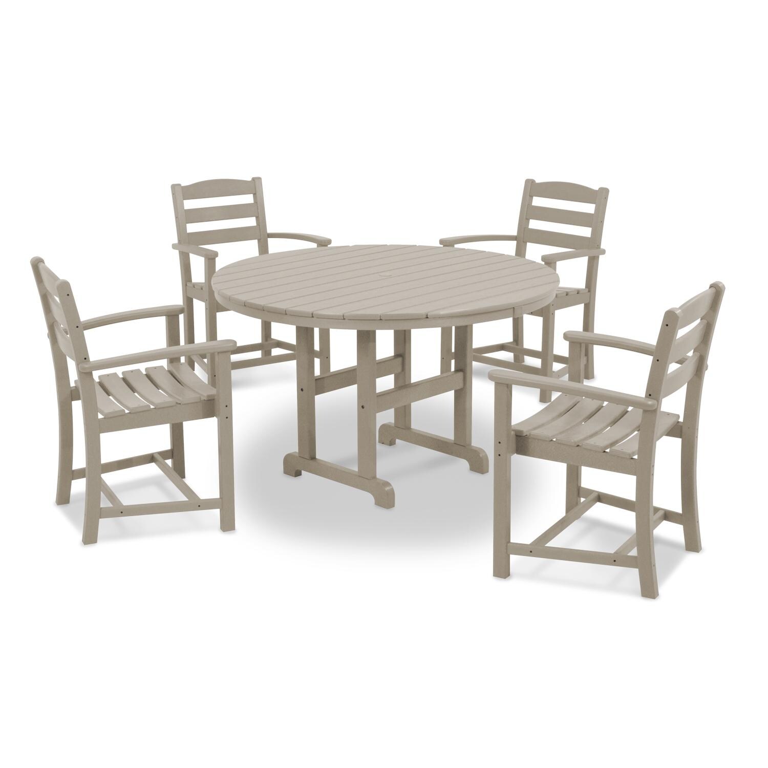 POLYWOOD La Casa Cafe Sand 5 Piece Round Farmhouse Arm Chair Dining Set thumbnail