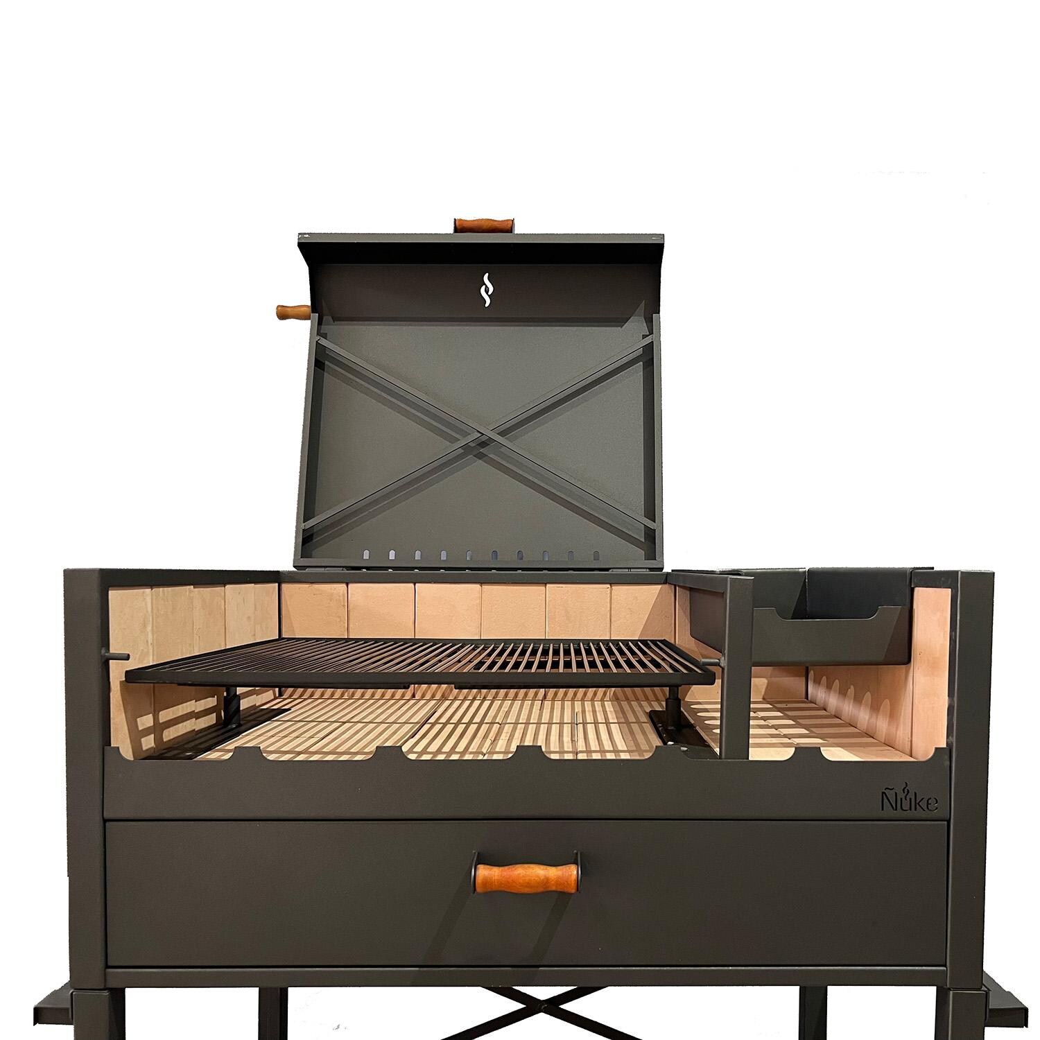 Nuke DELTA02 Delta 40-Inch Argentinian-Style Gaucho Grill - Close Up Hood Open - Detail thumbnail