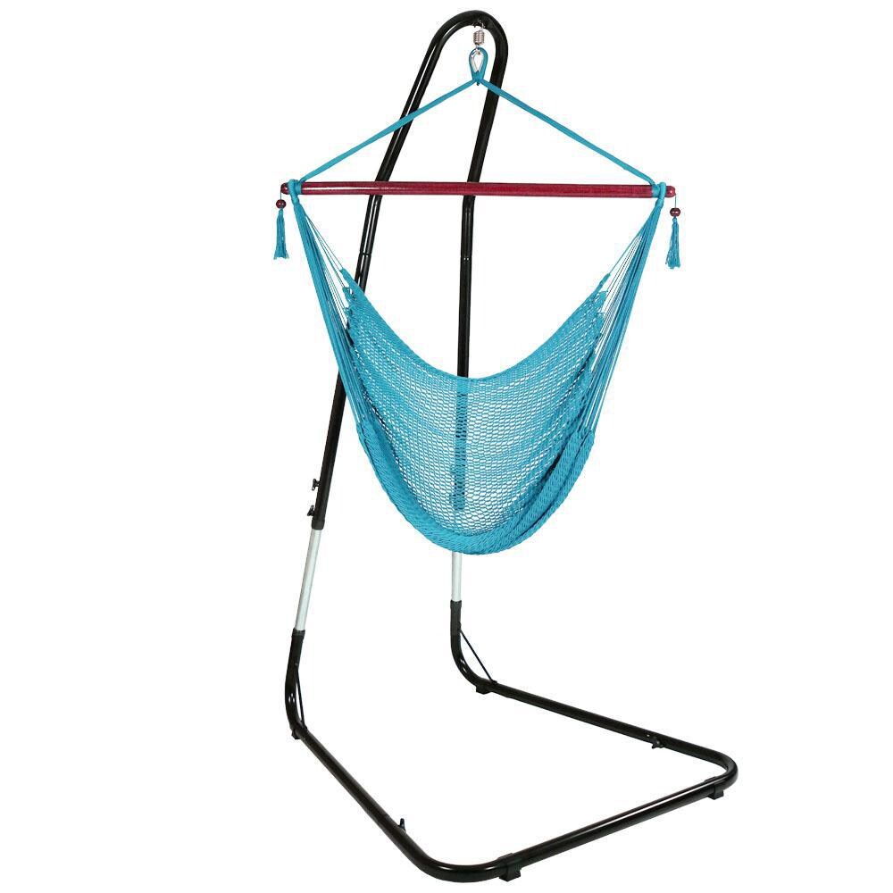 Ultimate Patio Extra Large Hanging Caribbean Hammock Chair w/ Adjustable Stand - Sky Blue
