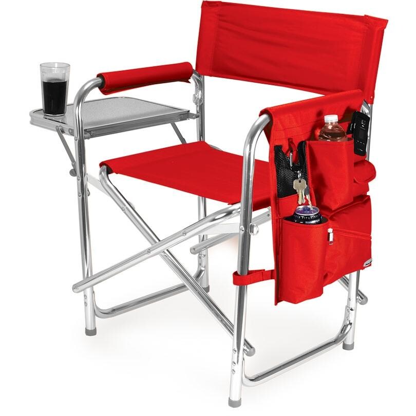 Picnic Time Portable Folding Sports Chair With Side Table - Red - Front View thumbnail