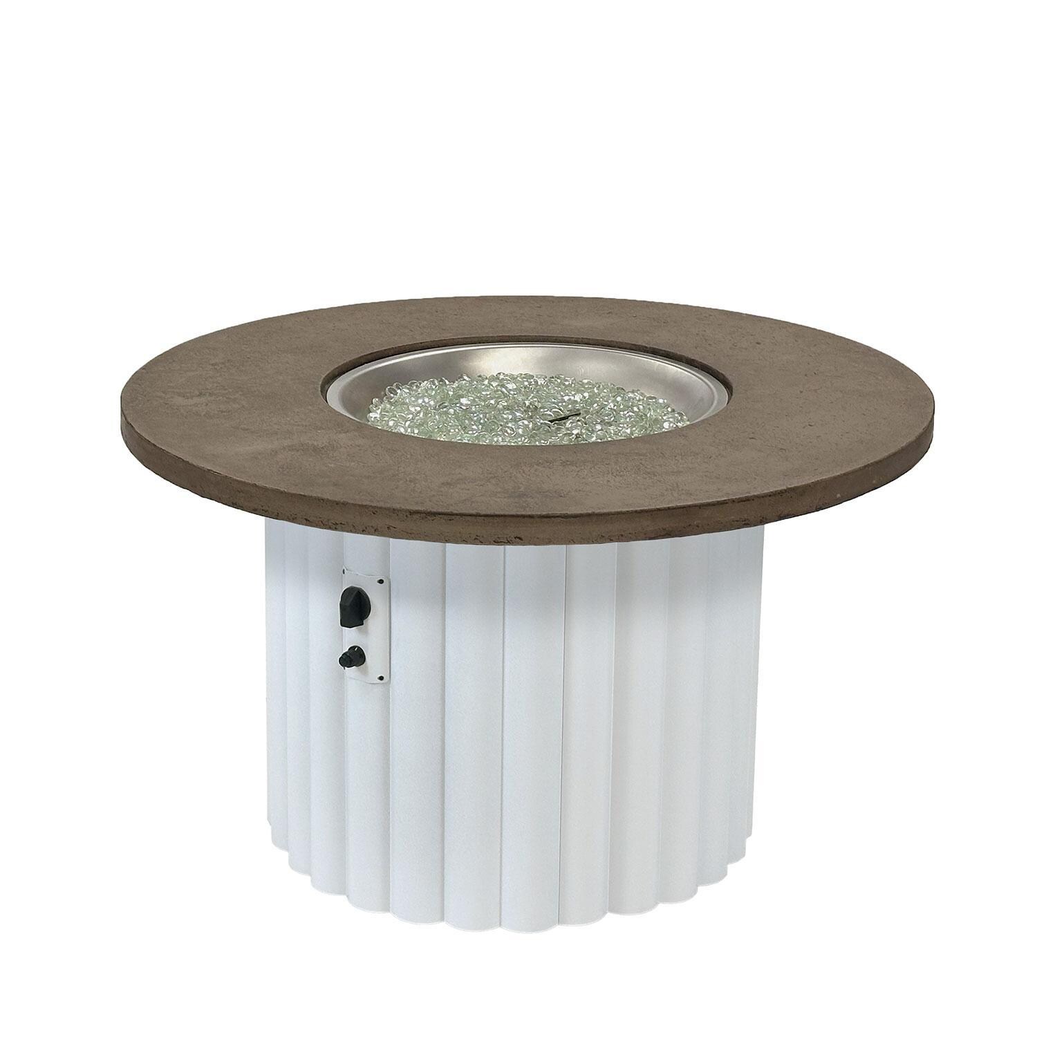 Reverie 42-in Round Aluminum Natural Gas Fire Pit Table in Fossil Brown Supercast Table Top & White Base (Ships Propane w/ Conversion Kit) by The Outdoor GreatRoom Company